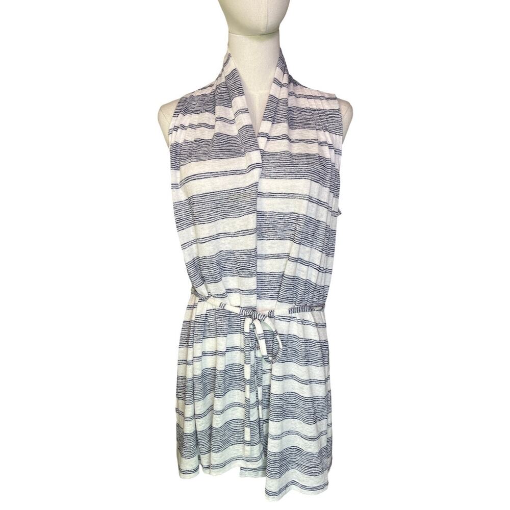 Anthropologie Saturday Sunday Striped Open Front Tie Waist Cardigan Vest Medium